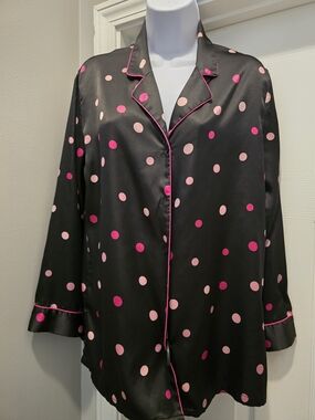 Victoria's Secret Black Satin Top with Pink Polka Dot Accents